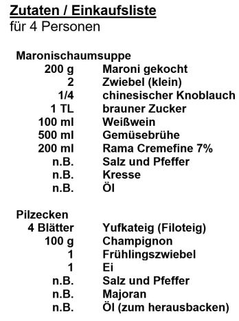 Zutaten - Maronischaumsuppe
