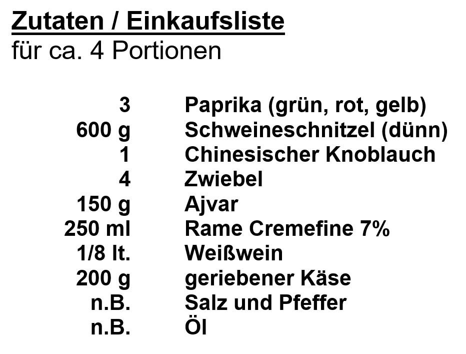 Zutaten Schnitzeltopf