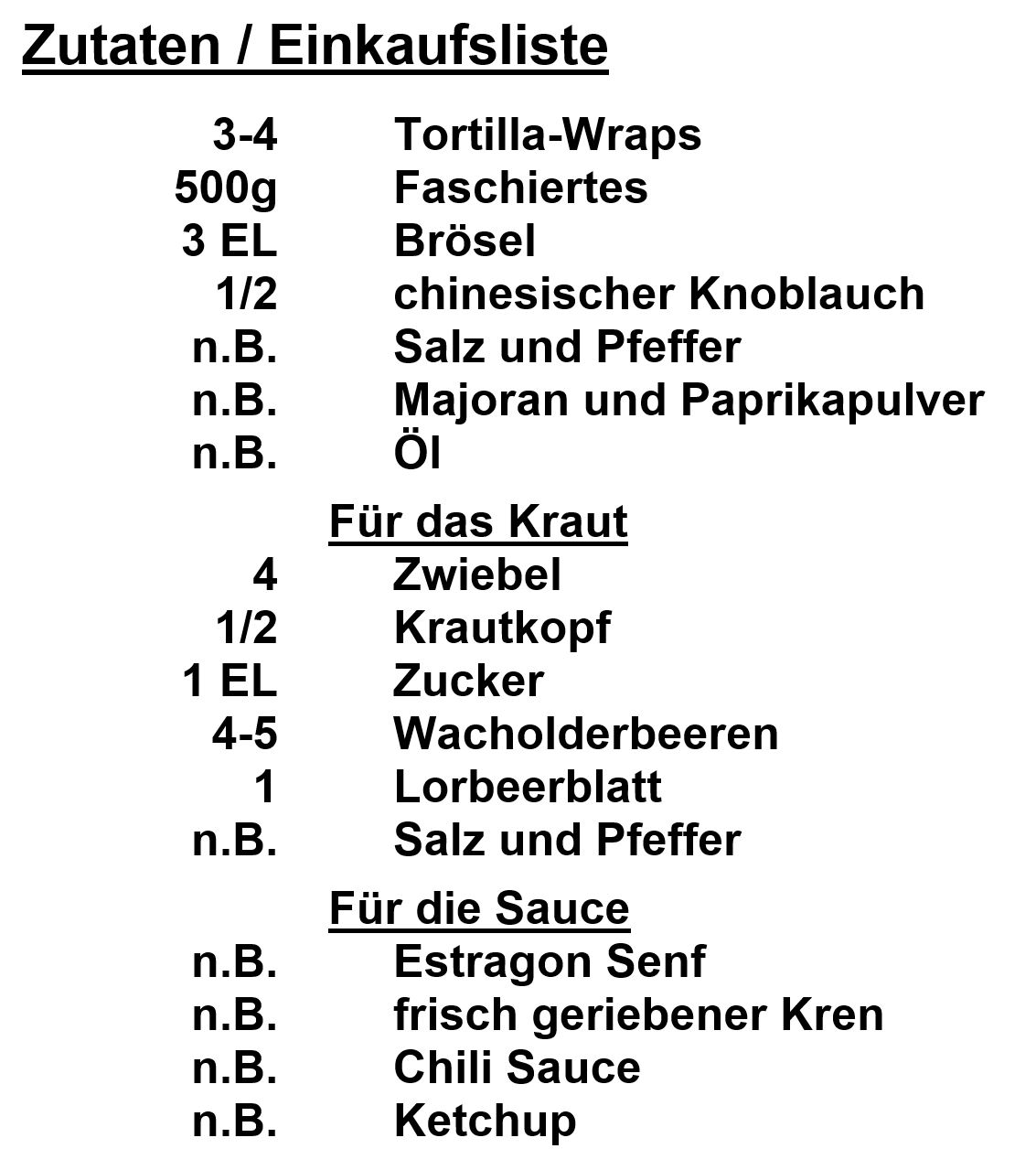 Zutaten - Alpen Tortilla-Wraps