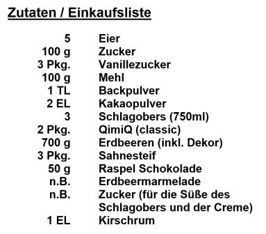 Zutaten - Schwarzwälder Erdbeertorte