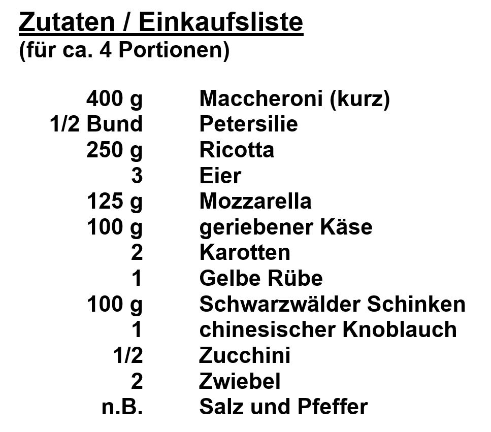 Zutaten - Maccheroni-Torte