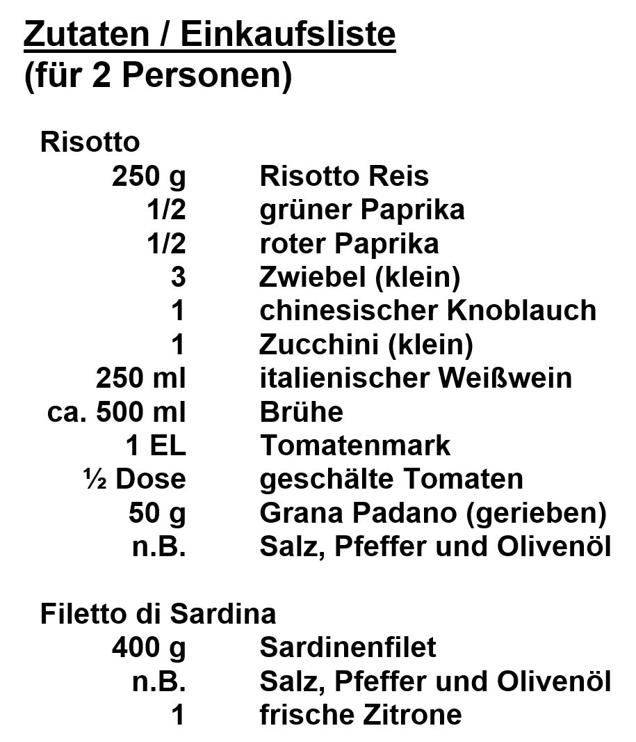 Zutaten - Filetto die Sardina