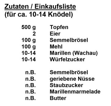 Zutaten - Marillenknödel
