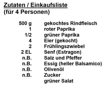 Zutaten - Rindfleischsalat