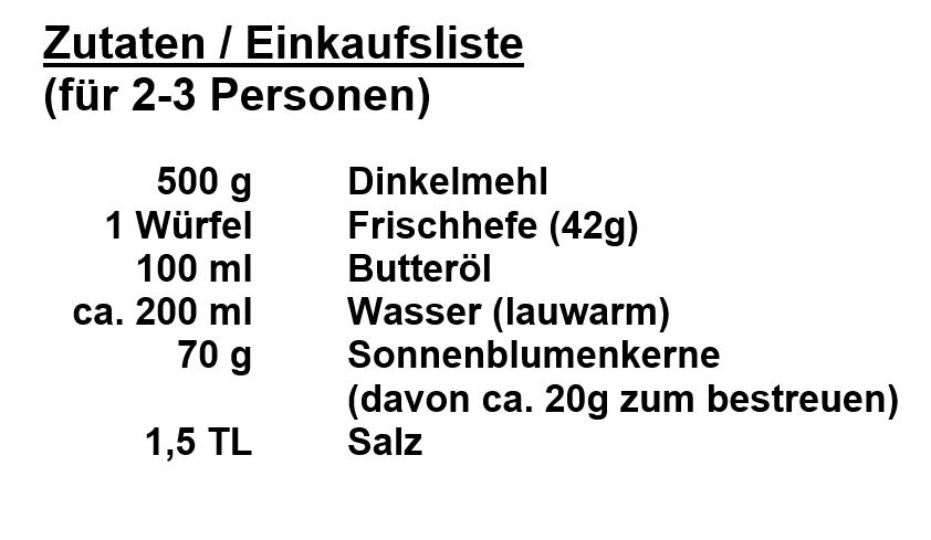 Zutaten - Sonnenblumenbrot