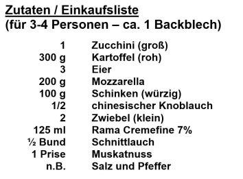 Zutaten - Zucchini-KArtoffel-Pizza