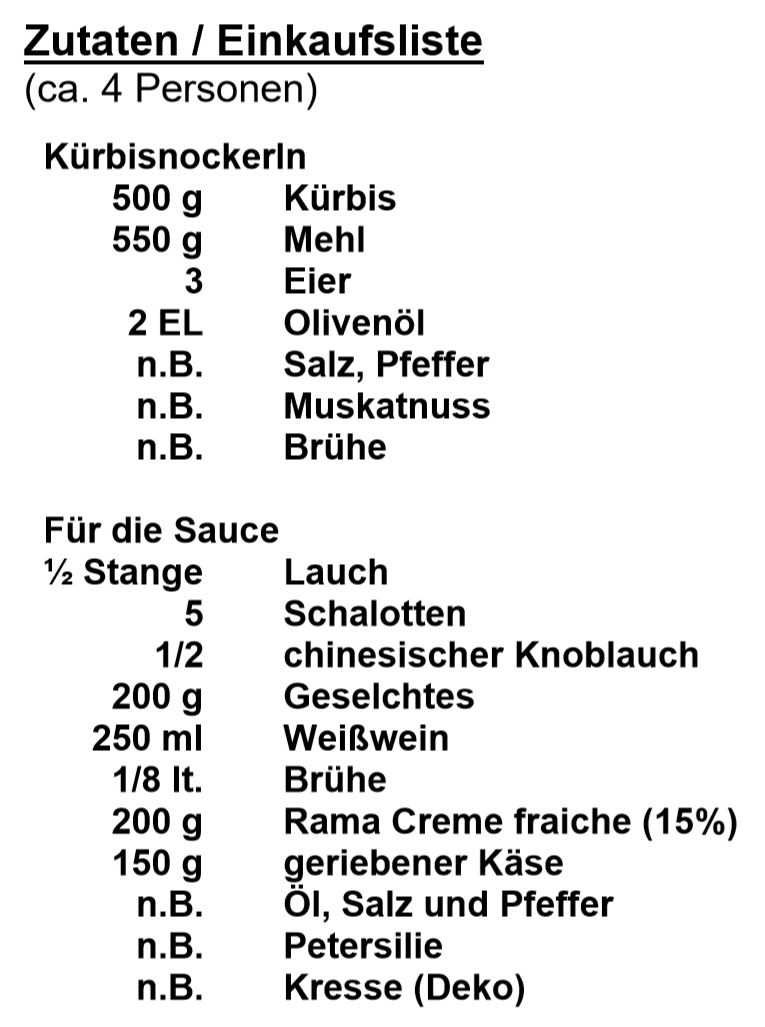 Zutaten-Kürbisnockerln