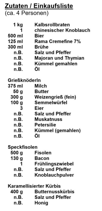 Zutaten - Kalbsrollbraten