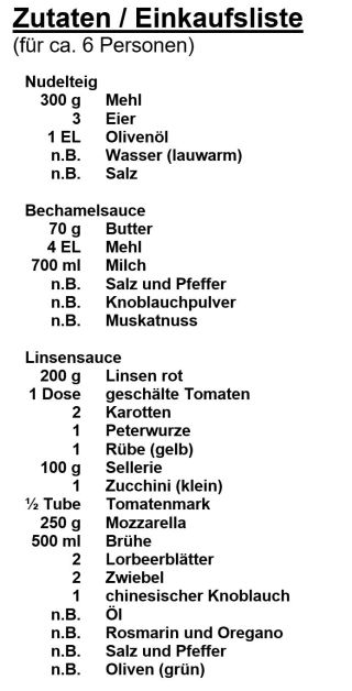 zutaten - linsenlasagne