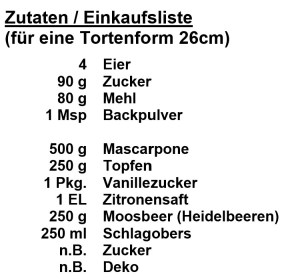 Zutaten - Moosbeer-Torte